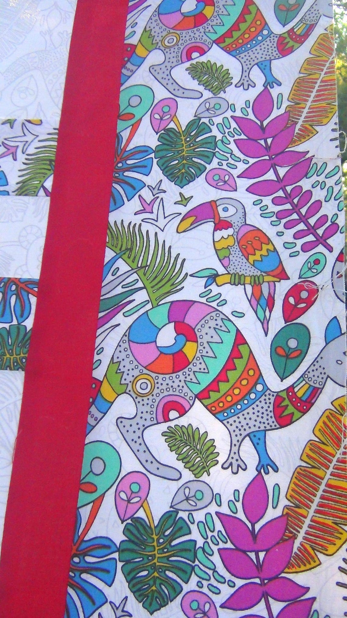 Already Pieced HandMade Unfinished Quilt Top Single Irish Chain-Patchwork Quilting Rooville Jungle Animal Bear Bird Flower Throw FREE Block image 7