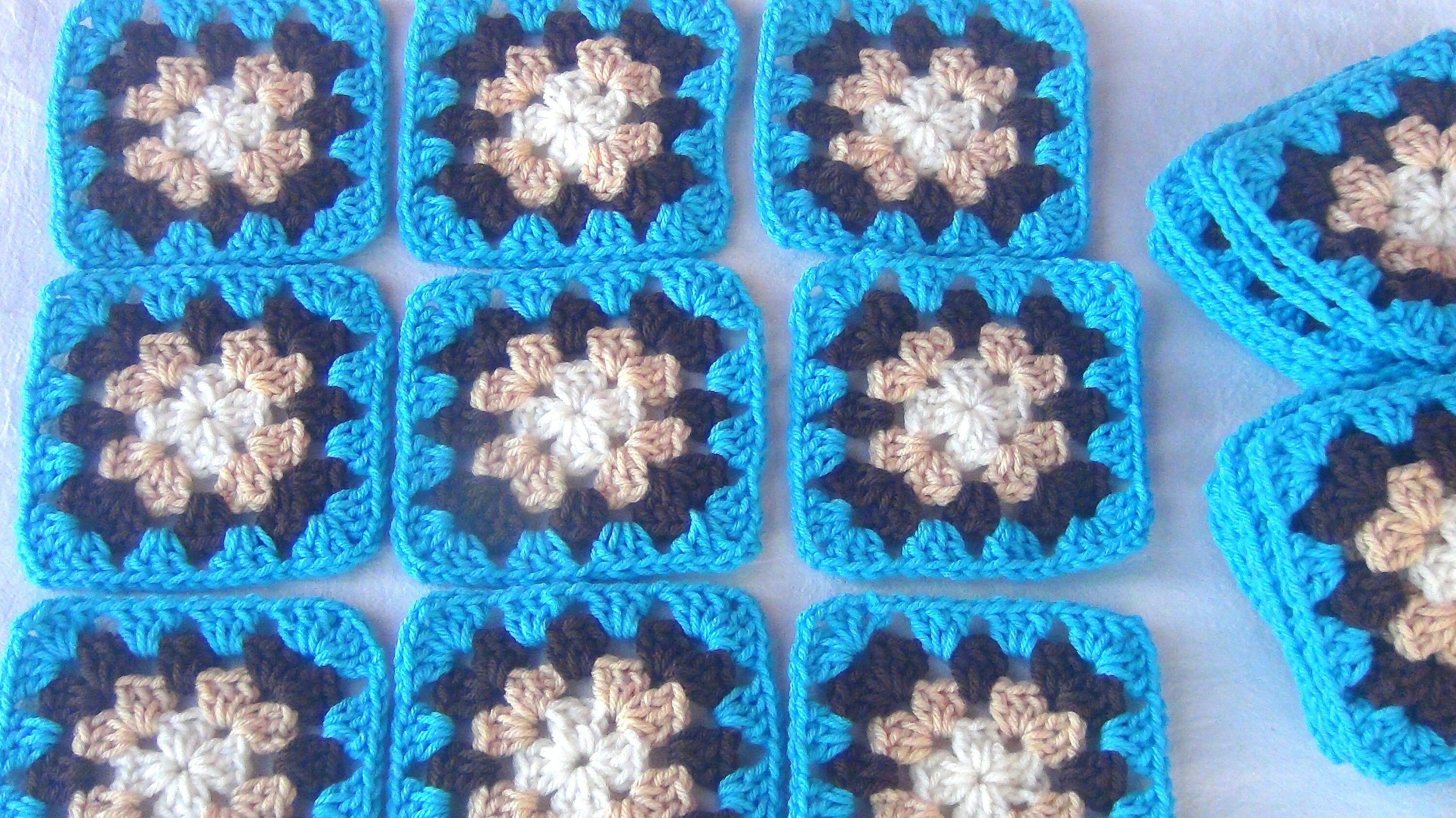 20 Big Crocheted Granny Squares Afghan Yarn Quilt Blocks NEW - Aqua ...
