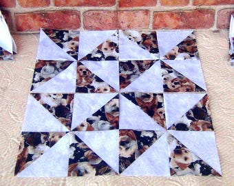 Already Pieced Pinwheels Quilt Top Blocks HandMade NEW Lot of 24- German Shepard Animal Dog Puppy Rooville Fabric Floral- Quilting Homemade