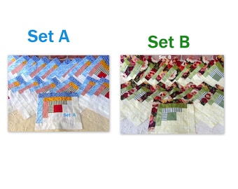 16[16] HUGE Big Already Pieced Large Handmade Log Cabin Quilt Top Blocks- [2 Choices] {A-Blue White Floral {B-Turkey Red Flowers- Quilting