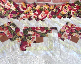 12[16] HUGE Big Already Pieced Large Handmade Log Cabin Quilt Top Blocks- TWO Choices {A-Floral Garden {B-Horses Galloping-Finished Quilting