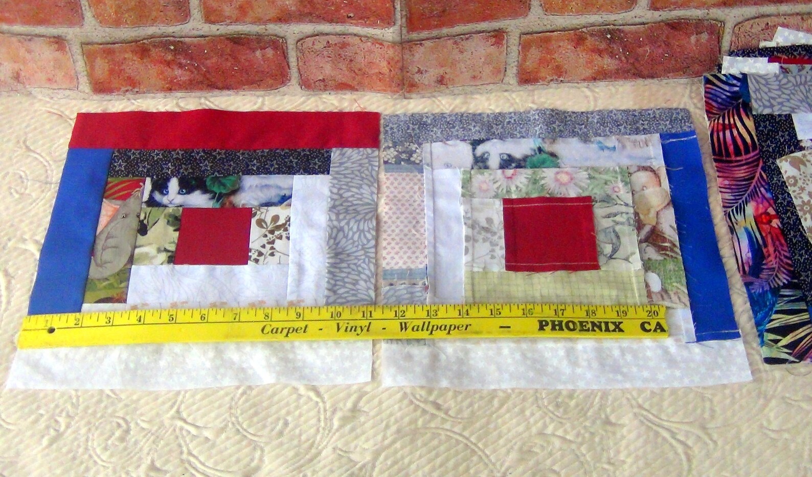 12 HUGE Already Pieced Handmade Big Large Log Cabin Quilt Top Blocks ...