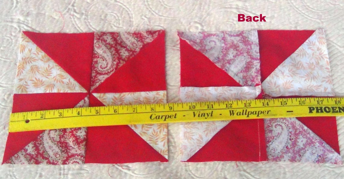 Already Pieced HandMade NEW Pinwheels Quilt Top Blocks A or B Lot of 16 ea. Pink Flamingos Antique Bikes Floral Red Paisley Gold Quilting image 9