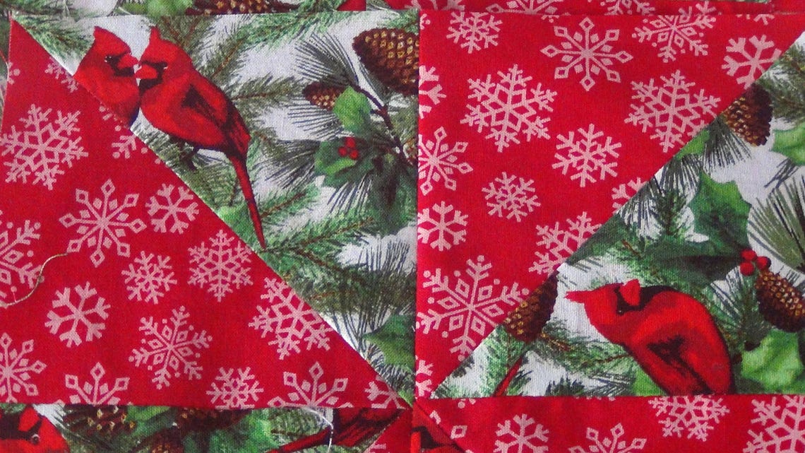 Already Pieced Made NEW Pinwheels Quilt Top Blocks A or B Lot of 16 Candy Canes Red Cardinals Bird Christmas Holiday Pinecones Snowflake image 3
