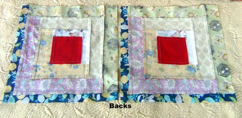 20 HUGE Already Pieced Log Cabin Quilt Top Blocks Sunflowers Honey Bees Lemons Patchwork Red Centers Traditional Finished Quilting Sewing image 7