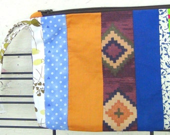 Wristlet Clutch Southwestern African Calmness Floral Stripes Zippered Lined Hearts Fabric Coin Change Cosmetic Pieced Purse Handmade in USA