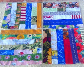 20 LARGE Already Pieced Hand Made Crazy Quilt Blocks Strip Pieced Embroidered Machine Embroidery Quilting Square Scrap Country Colors Unique