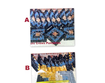 12 HUGE Big Already Pieced Handmade Log Cabin Quilt Blocks- (A-Square In A Square Pumpkins Crows Peanuts (B- Black Gold Sunflowers Patchwork