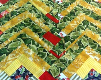 12-16 HUGE Big Already Pieced Large Handmade Log Cabin Quilt Blocks- Lots A-Cherries (B-Red White Blue Butterfly Roosters- Finished Quilting