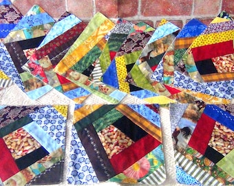 12 Already Pieced Crazy for Peanuts- Handmade Embroidered LARGE Scrappy Country Quilt Top Blocks Squares Machine Embroidery Finished Quiltin