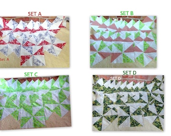 Already Pieced Handmade PINWHEELS Quilt Blocks- (A-Red White Blue Floral (B- Swirling Tulips (C-Tulips Daisies Floral (D-Golden Green Leaves