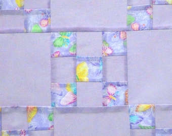 Already Pieced HandMade Traditional Unfinished- Irish Chain Quilt Top- Lap Throw Crib- Butterfly Glitter Pink Yellow Blue Lavender Quilting