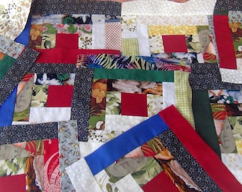 12 HUGE Already Pieced Handmade Big Large Log Cabin Quilt Top Blocks- Scrappy Country Patchwork- Traditional Old Fashion Granny Sewing (A