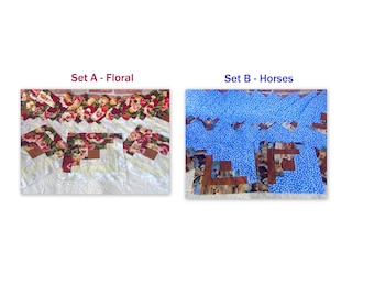 12[16] HUGE Big Already Pieced Large Handmade Log Cabin Quilt Top Blocks- TWO Choices {A-Floral Garden {B-Horses Galloping-Finished Quilting