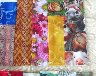 20 Lot- BIG Already Strip Pieced Hand Made Crazy Quilt Blocks -Embroidered Machine Embroidery Quilting Square Scrap Country Colors Xmas Gift