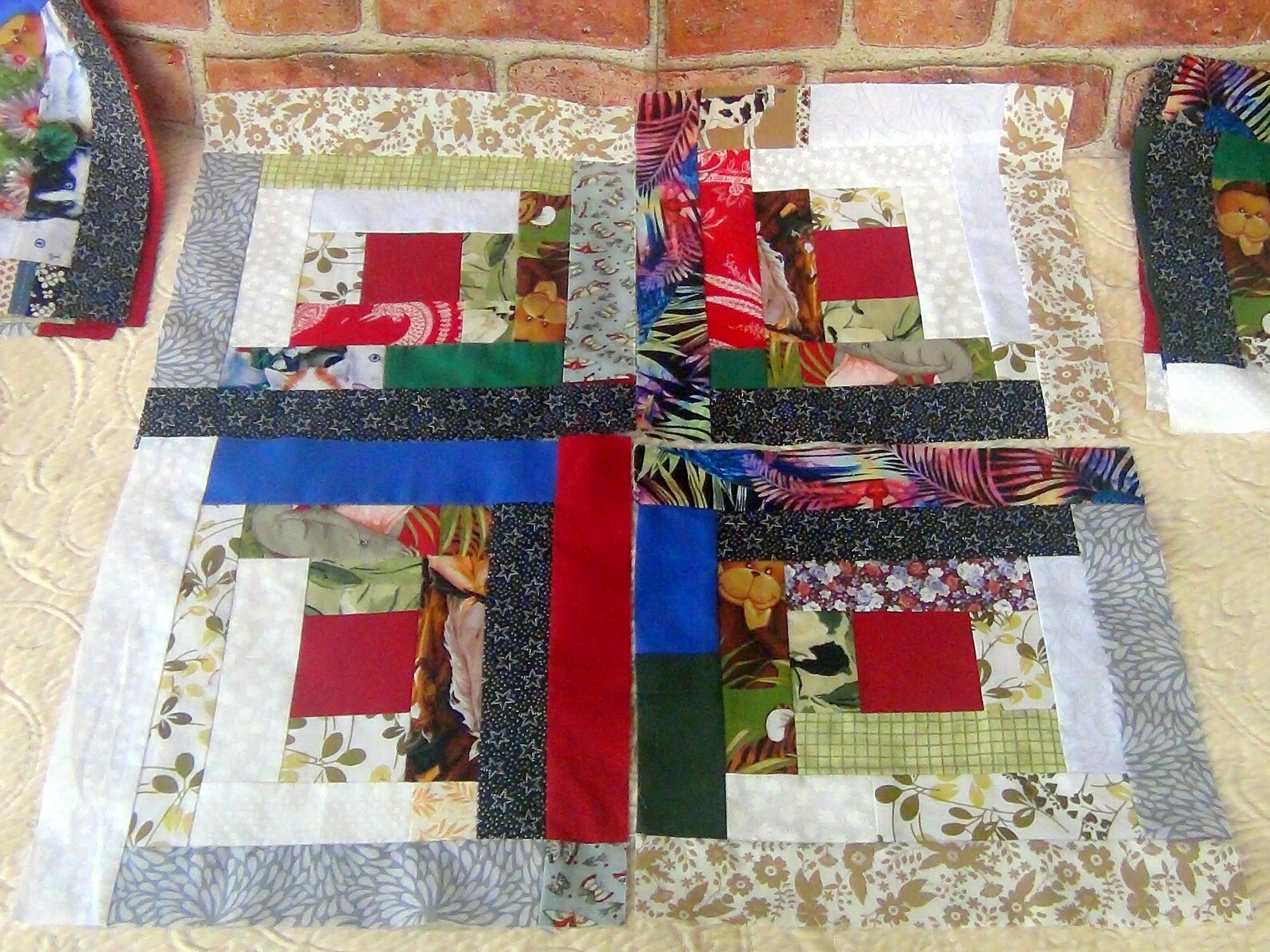 12 HUGE Already Pieced Handmade Big Large Log Cabin Quilt Top Blocks ...