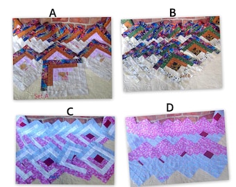 HUGE Big Already Pieced Large Handmade Log Cabin Quilt Blocks- (A- Pineapples (B- Sunflowers- (C-Dandelion- (D Turkey Red Floral 12-16-12-12