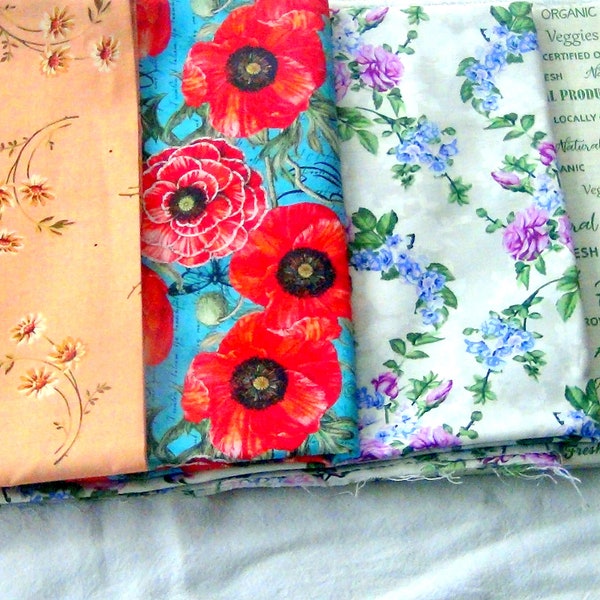 Destash Fabric Sale [5 - One yard ea. Floral Flowers theme New Cotton Cloth Material Sewing Quilting Shop Quality COLORFUL Lot of Fabric {F}