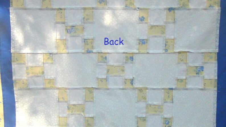 Already Made Quilt Top Blue Flower on Yellow White Tulip Unfinished Single Irish Chain Tradit Pieced Patchwork Quilting-Flowers Throw Lap image 4