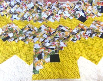 16[20] HUGE Big Already Pieced Large Handmade Log Cabin Quilt Top Blocks- (A Kittens Floral (B Strawberry Daisy Flowers Patchwork -Quilting