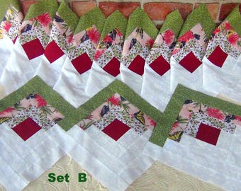 12[12] HUGE Big Already Pieced Large Handmade Log Cabin Quilt Top Blocks- [A Ginger Bread Cookies House Heart Candy Canes [B Butterfly Roses