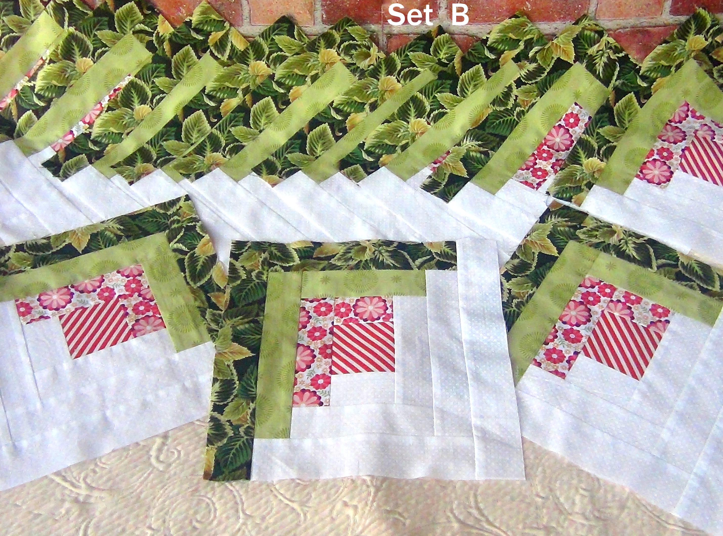12[12] HUGE Big Already Pieced Large Handmade Log Cabin Quilt Top Blocks- [A Floral [B Leaves}- Traditional Unfinished Finished Quilting