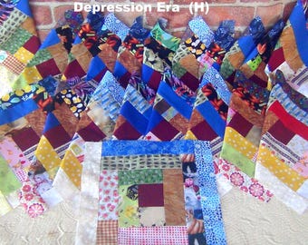 20 HUGE Big Already Pieced Handmade Log Cabin Quilt Top Blocks- GRANNY'S Depression ERA (H) Country Scrappy Patchwork- Old Fashion Quilting