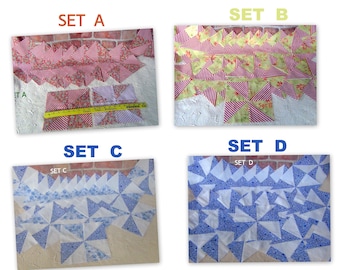 Already Pieced Handmade PINWHEELS Quilt Blocks- (A-Strawberry Swirl (B- Golden Fall Leaves (C-Roses Daisies Floral (D-Blue and White Daisies