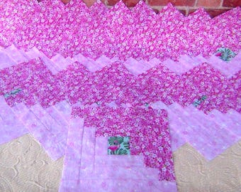 16 HUGE Big Already Pieced Large Handmade Log Cabin Quilt Top Blocks- Unfinished Pink Flamingos Floral Flower Palm Trees- Finished Quilting