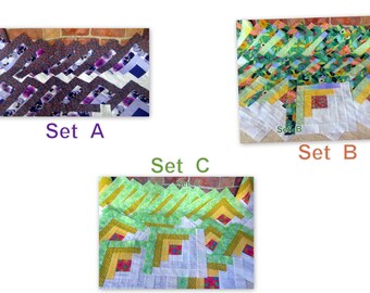 16-24-30 HUGE Big Already Pieced Large Handmade Log Cabin Quilt Blocks- (A- Purple Pansy Tulip (B- Strawberry Dandelion- (C-Starfish Floral
