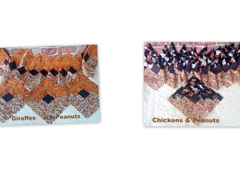 12 HUGE Big Already Pieced Handmade Log Cabin Quilt Top Blocks- Let's Talk Peanuts! (A Giraffes (B Chickens -Patchwork-Old Fashion Quilting