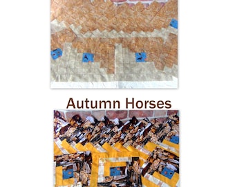 12[12] HUGE Big Already Pieced Large Handmade Log Cabin Quilt Top Blocks- Halloween Pumpkin Bird Crow {Autumn Twirl}{Autumn Horses}-Quilting