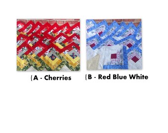 12-16 HUGE Big Already Pieced Large Handmade Log Cabin Quilt Blocks- Lots A-Cherries (B-Red White Blue Butterfly Roosters- Finished Quilting