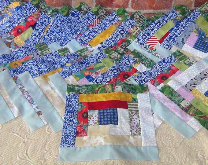 20 HUGE Big Already Pieced Handmade LARGE Log Cabin Quilt Top Blocks ...