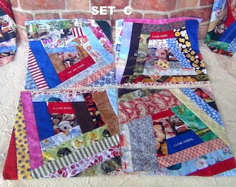 12 New Already Pieced Crazy Scrappy Country Quilt Top Blocks Squares ANIMAL KINGDOM- Handmade Embroidered LARGE Machine Embroidery & Script