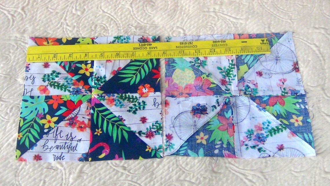 Already Pieced HandMade NEW Pinwheels Quilt Top Blocks A or B Lot of 16 ea. Pink Flamingos Antique Bikes Floral Red Paisley Gold Quilting image 4