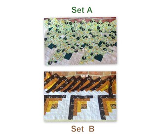 12-16 HUGE Big Already Pieced Large Handmade Log Cabin Quilt Blocks- (A- Honey Bees  (B-Acorns Oak Leaves White Floral- Finished Quilting
