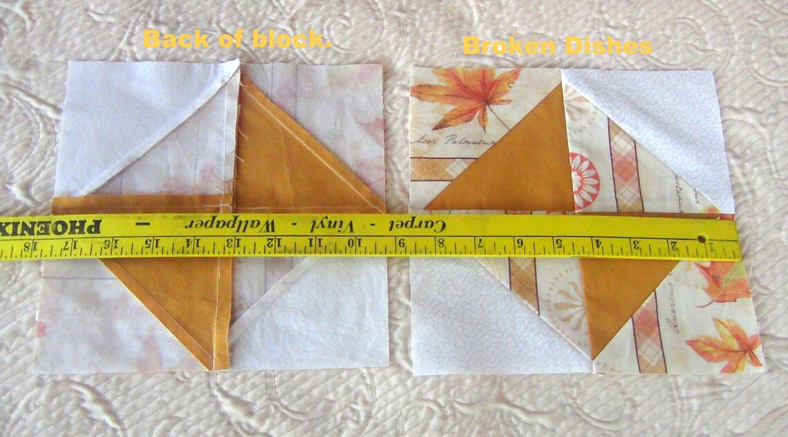 Already Pieced Made Lot of 16 Broken Dishes Quilt Top Blocks Maple Leaves Fall Autumn Patchwork Traditional Finished Unfinished Quilting image 5