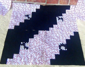 12 HUGE Big Already Pieced Large Handmade Log Cabin Quilt Top Blocks- Turkey Red White Black Butterfly Floral Flower Rose- Finished Quilting