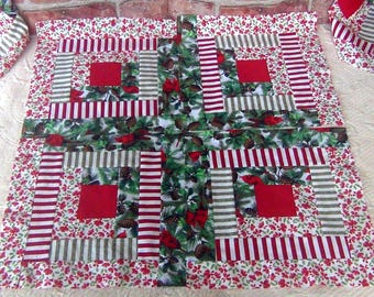 HUGE Already Pieced Big Handmade Log Cabin Quilt Blocks (A- Lemon Daisy (B- Cardinal Pinecone (C- Butterfly Lemon Tulip (D Blue White Floral