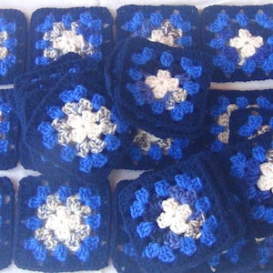 Men Boys Gift 30 Crocheted Navy COBALT Blue Granny Afghan Squares White Big NEW - Dream - Individual Yarn Blocks FREE Ship Good Quality