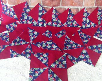 Already Pieced HandMade BIG Pinwheels Quilt Top Blocks- [12]9 1/4 inch squares- Turkey Red Cherries- Red White Blue Fruit- Quilting Homemade