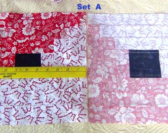 12 HUGE Big Already Pieced Large Handmade Log Cabin Quilt Blocks- Lot A-B Red White Black Butterfly Floral Flowers Roses- Finished Quilting