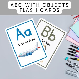 Cartão de memória do alfabeto com objetos, adequado para uso em sala de aula, cartões de ensino do alfabeto com objetos, fácil de usar