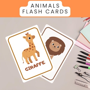 Cartões de animais | Dois designs | Animais fofos | Conjunto de aprendizagem | Fácil de imprimir | Mais tamanhos diferentes