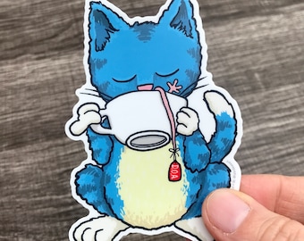 Tea Drinking Cat 4" Vinyl Decal Sticker