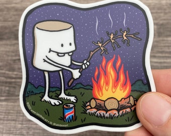 Happy Camper Marshmallow Roasting Vinyl Decal Sticker