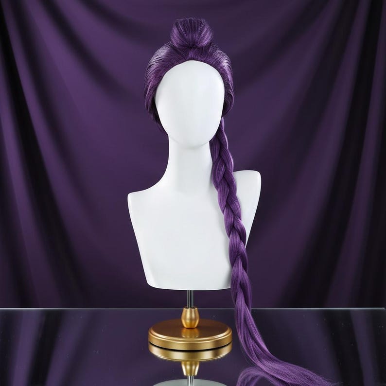 Rumi Wig Demonn Hunterrs, Long Purple Hair Braid Cosplay Wig Halloween - View #10