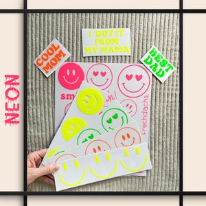 Parches termoadhesivos de emoticonos en colores neón | Parche termoadhesivo | Set de parches termoadhesivos | Texto personalizado termoadhesivo | Varios colores | Emoticono termoadhesivo
