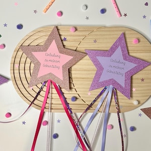 Uitnodigingskaart met toverstafje | Verjaardag met glitter | DIY-uitnodiging | Kinderverjaardag | Downloadbare uitnodigingskaarten